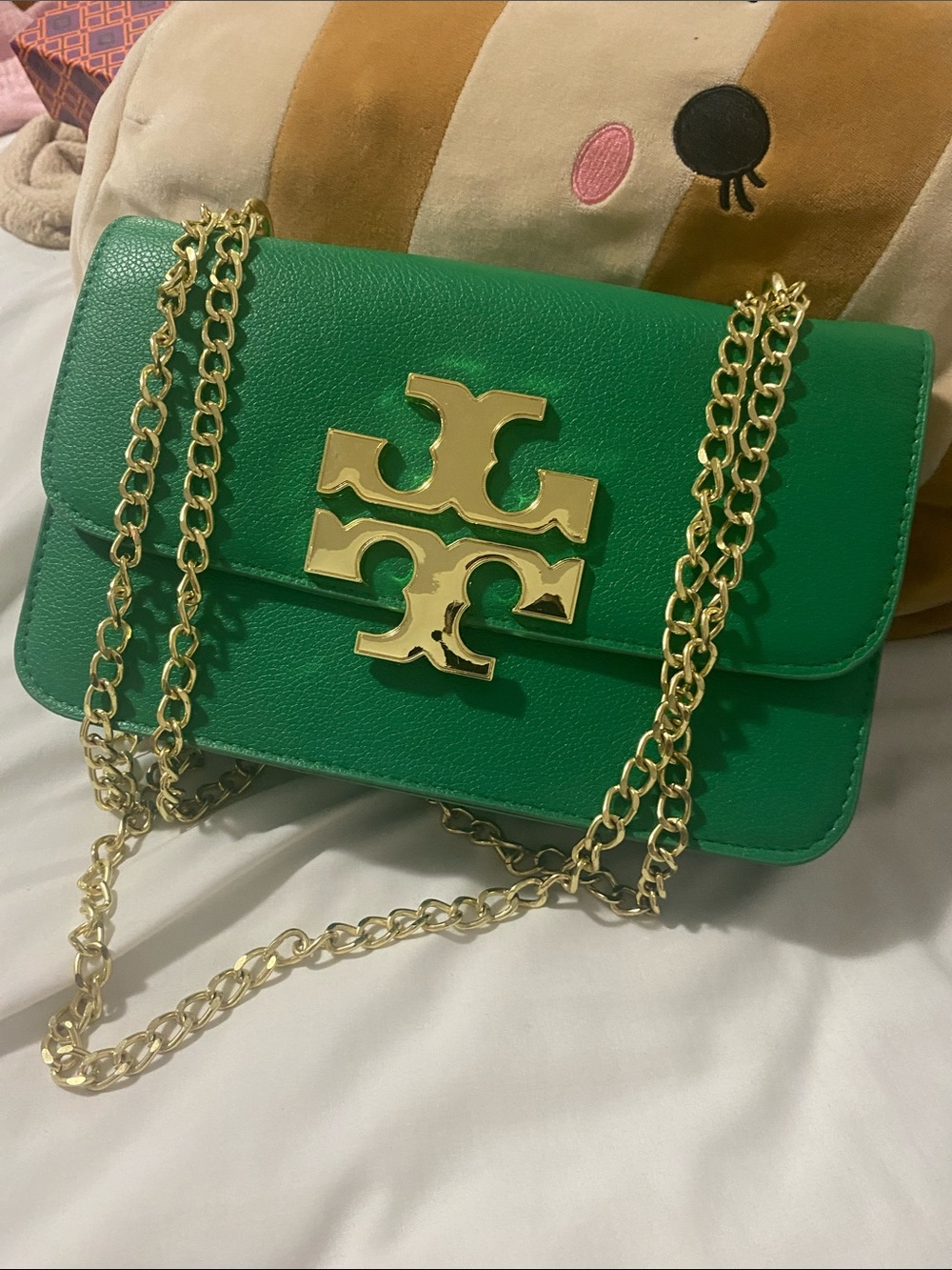 Tory Burch Emerald Green Fleming-Style Chain Shoulder Bag with Gold Logo